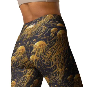 Yoga Leggings Black and Gold Jellyfishes