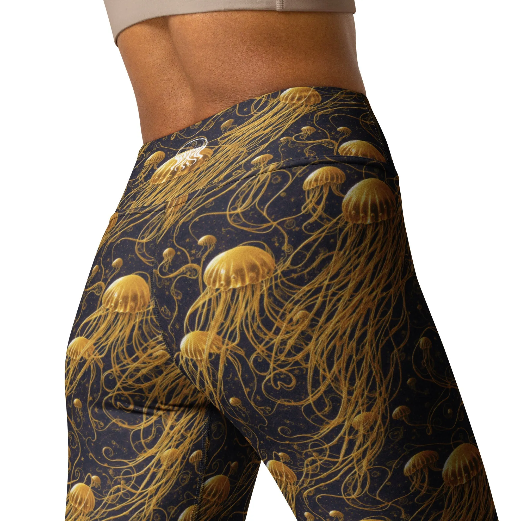 Yoga Leggings Black and Gold Jellyfishes