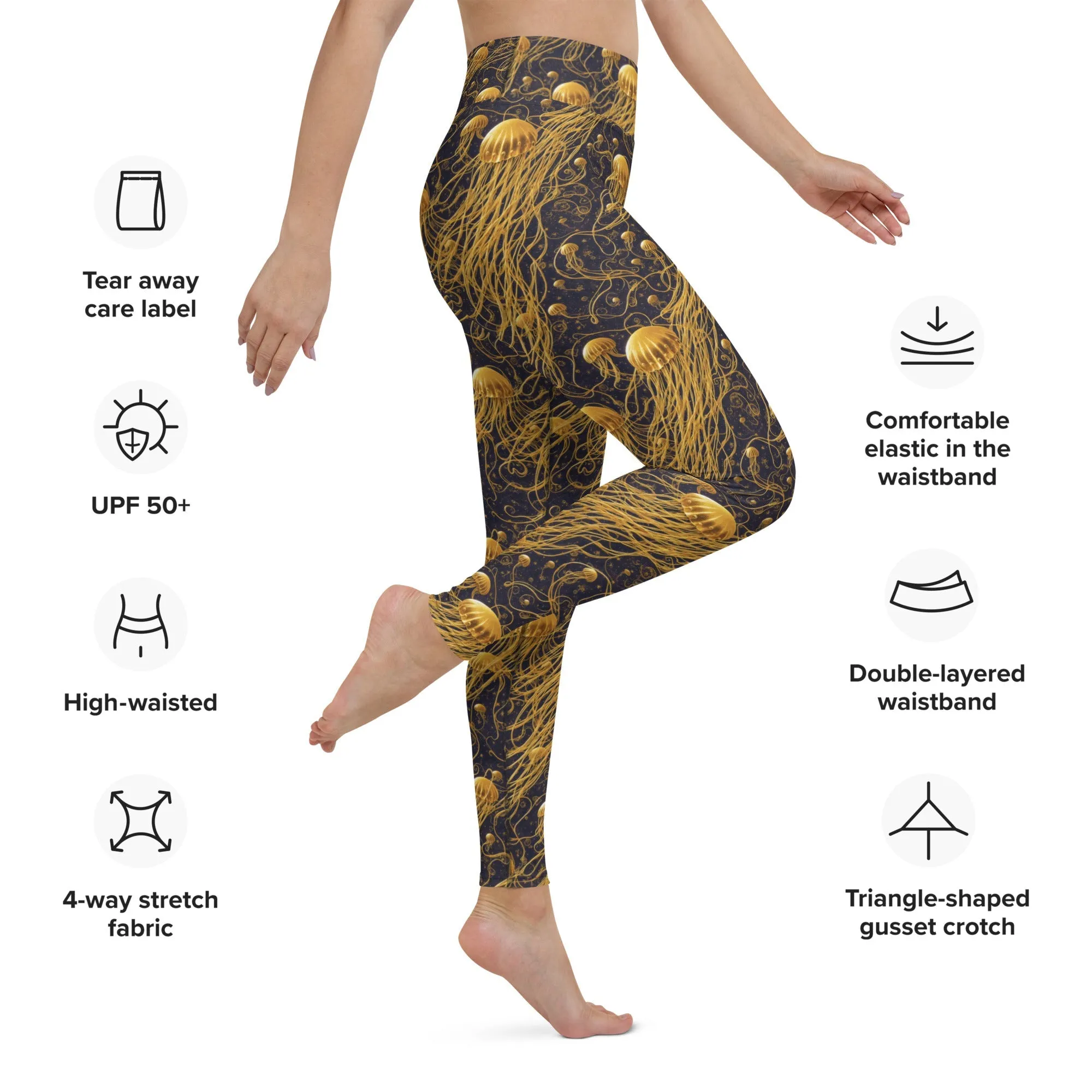 Yoga Leggings Black and Gold Jellyfishes