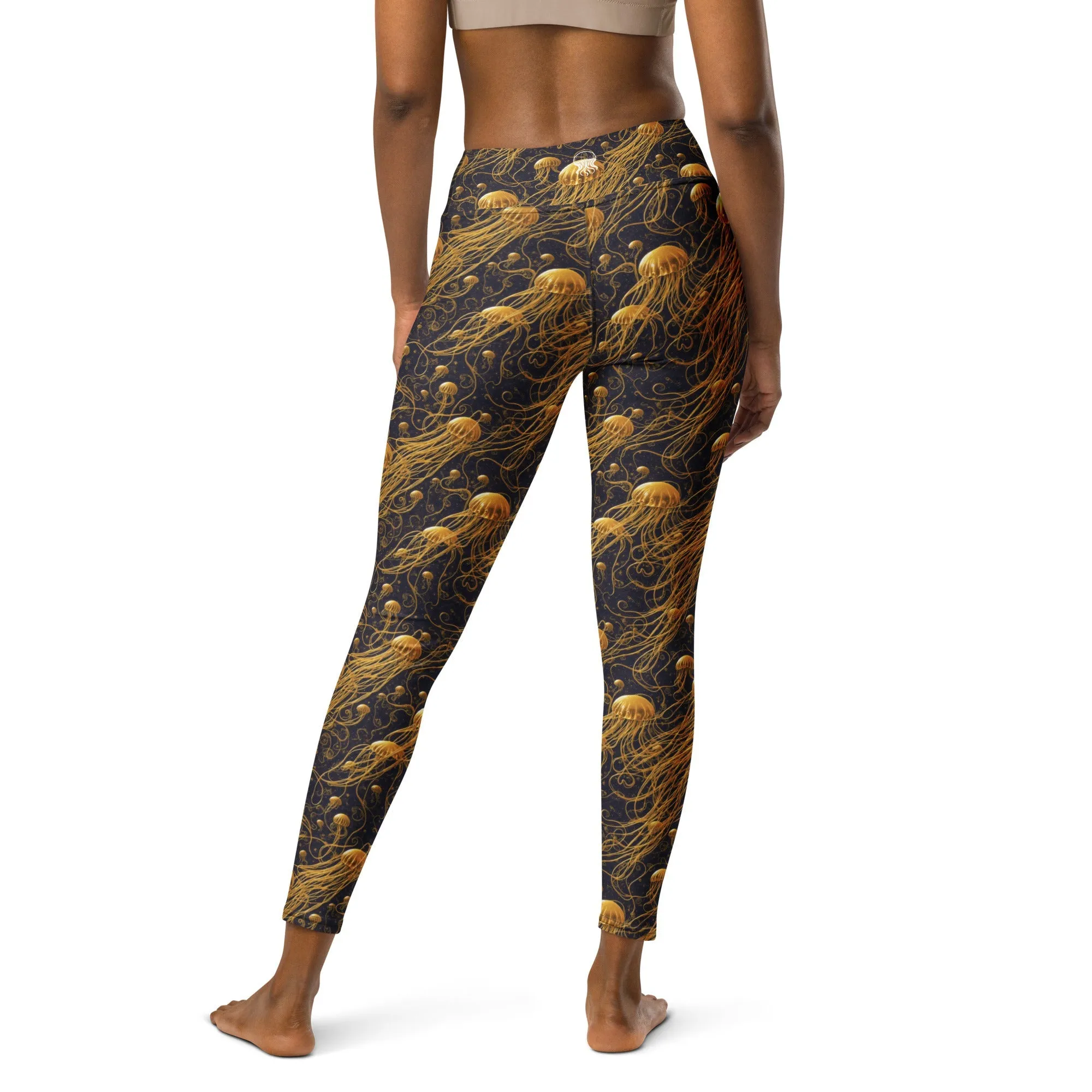 Yoga Leggings Black and Gold Jellyfishes
